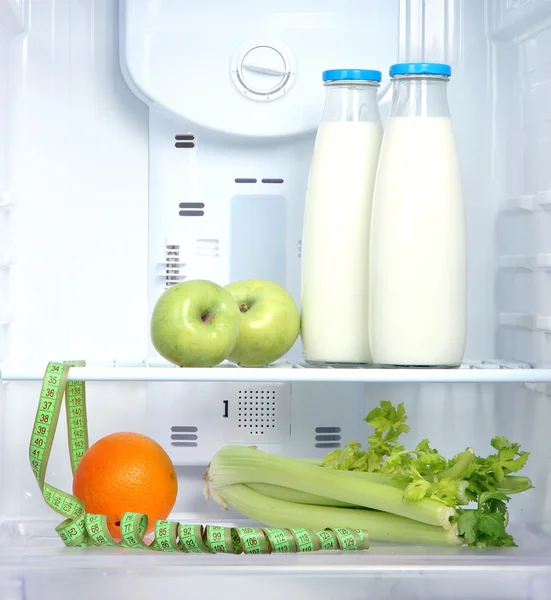 Open refrigerator with diet food — Stock Photo, Image