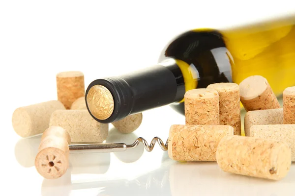 Wine and corks isolated on white — Stock Photo, Image