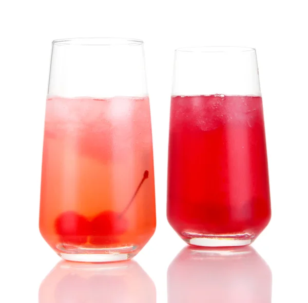 Two cherry cocktails with ice isolated on white — Stock Photo, Image