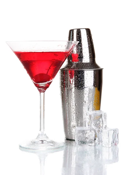 Cocktail shaker and cocktail isolated on white — Stock Photo, Image