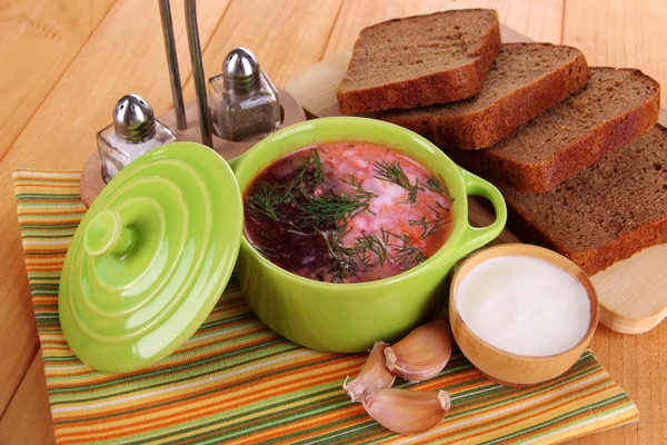 Delicious borsch on table close-up — Stock Photo, Image