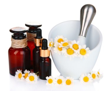 esans ve papatya çiçekleri beyaz izole harcı