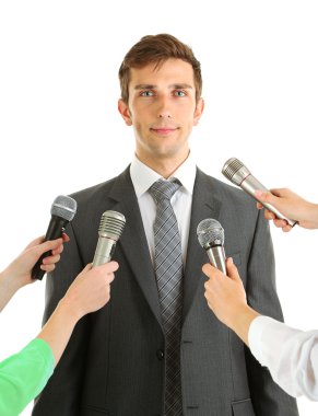 beyaz izole bir genç işadamı ile röportaj