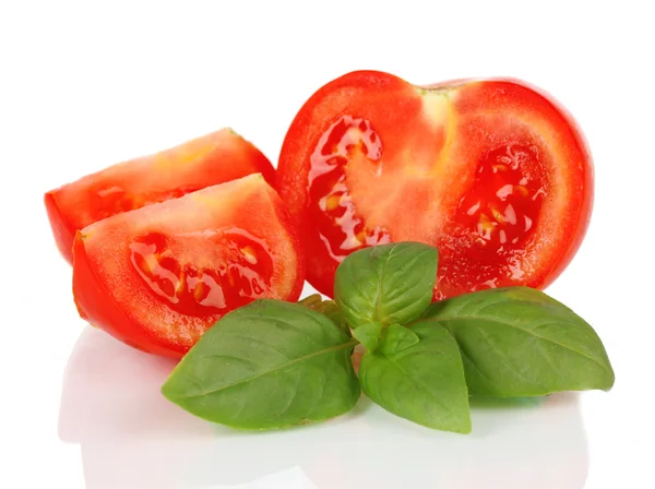 Tomate et basilic isolés sur blanc — Photo