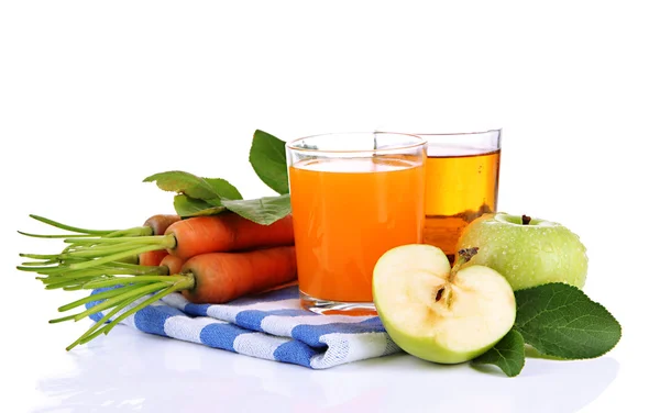 주스, 사과 당근, 흰색 절연의 안경 — 스톡 사진