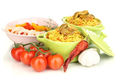 Delicious pilaf with vegetables isolated on white clipart