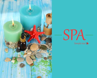 composición del spa del mar en primer plano de la mesa de madera