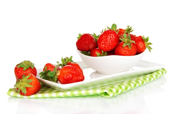 Fresh strawberry in bowl isolated on white — Stock Photo, Image