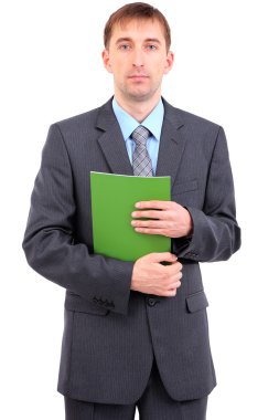 whit üzerinde izole klasör ile genç işadamı