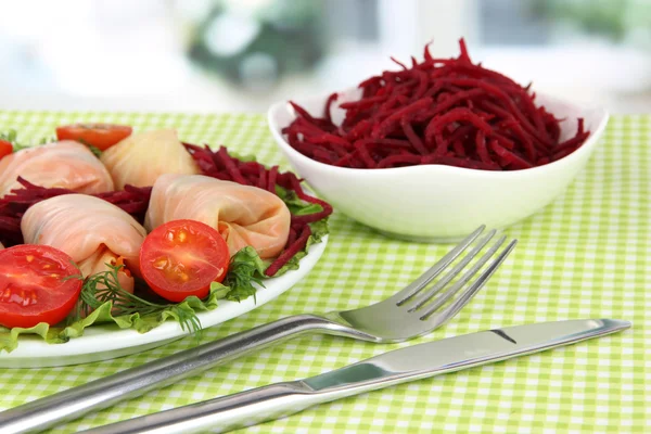 Stuffed cabbage rolls on table in room — Stock Photo, Image