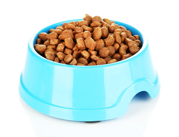 Dry dog treats in bowl isolated on white — Stock Photo, Image