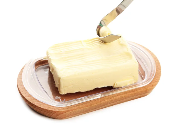 Butter and knife, isolated on white — Stock Photo, Image