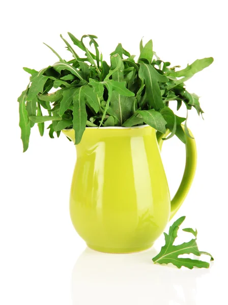 Fresh herb in pitcher isolated on white — Stock Photo, Image