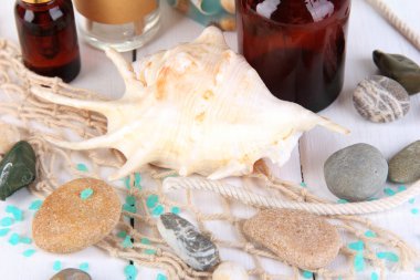 composición del spa del mar en primer plano de la mesa de madera