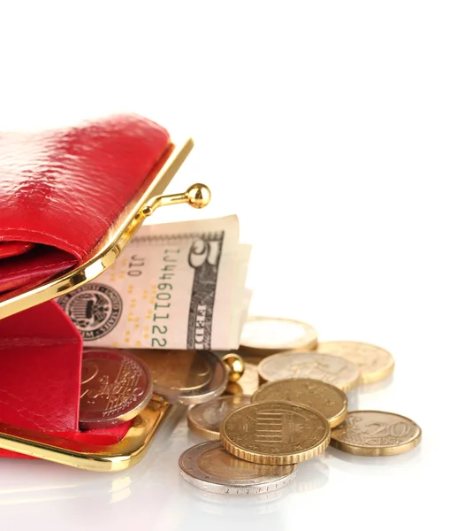 Female red wallet with money isolated on white — Stock Photo, Image