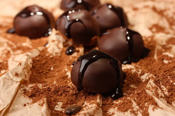 코코아 파우더, 초콜릿 사탕을 닫습니다. — 스톡 사진