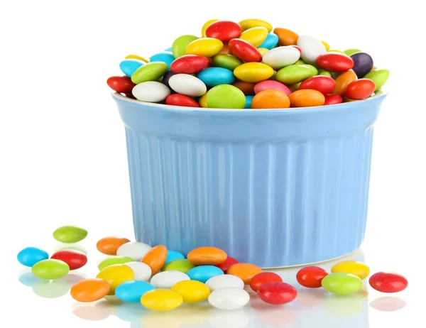 Bonbons colorés dans un bol isolé sur blanc — Photo