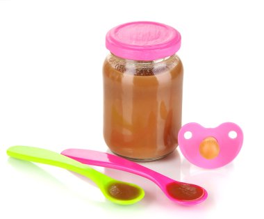 Bebek maması bebek malzemeleri üzerine beyaz izole ile