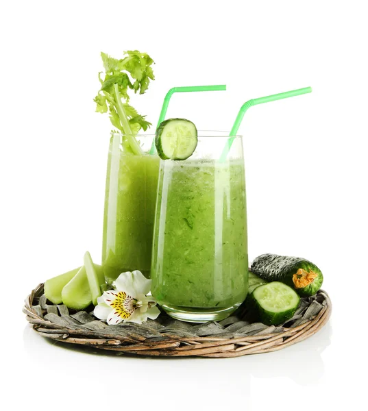 Glasses of green vegetable juice, isolated on white — Stock Photo, Image