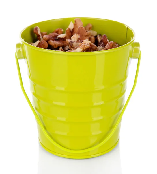 Bucket with nuts isolated on white — Stock Photo, Image