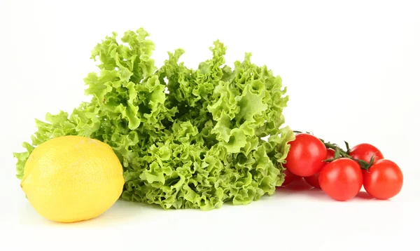 Lemon, salad and tomatoes, isolated on white — Stock Photo, Image