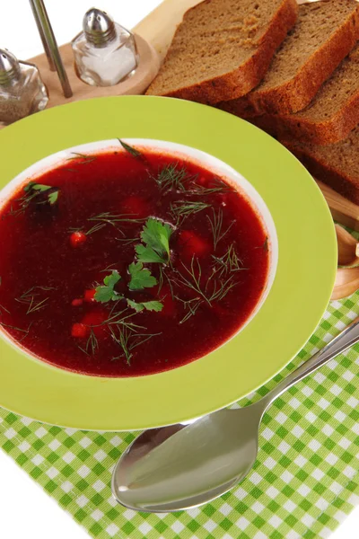 Delicious borsch on table close-up — Stock Photo, Image