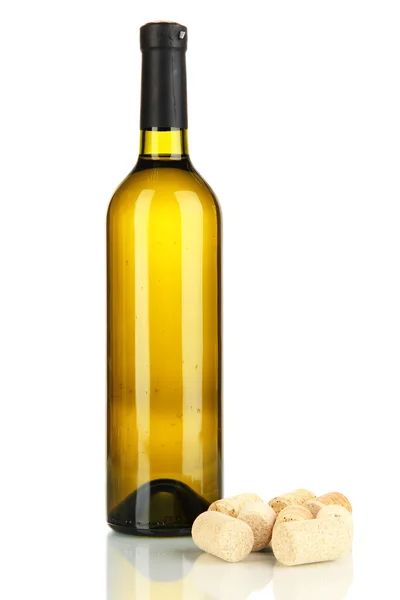 Vino y corchos aislados en blanco — Foto de Stock