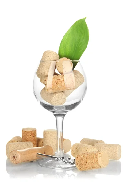 Wineglass and corks isolated on white — Stock Photo, Image