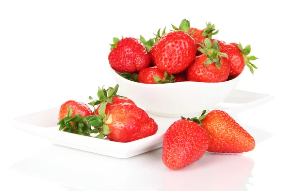 Fresh strawberry in bowl isolated on white — Stock Photo, Image