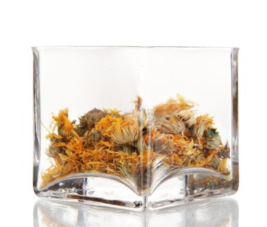 beyaz izole cam kap içinde kuru ot