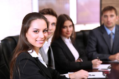 Business working in conference room