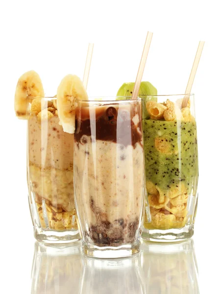 Delicious fruit smoothies isolated on white — Stock Photo, Image