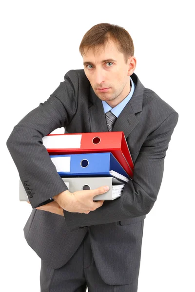 Young businessman with folders isolated on whit — Stock Photo, Image