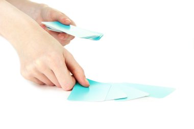 El iş kartları ile. Konsept: İş poker oyunu gibi. Beyaz izole