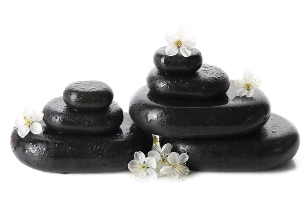 Spa stones and white flowers isolated on white — Stock Photo, Image