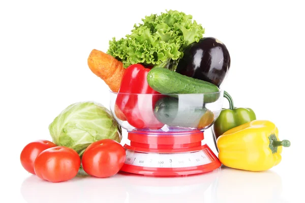 Fresh vegetables in scales isolated on white — Stock Photo, Image