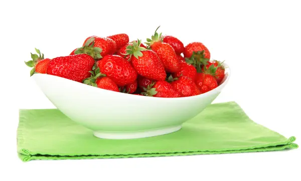 Fresh strawberry in bowl isolated on white — Stock Photo, Image