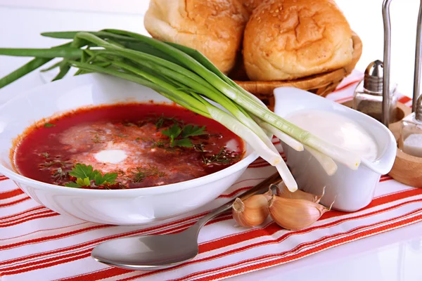 Delicious borsch isolated on white — Stock Photo, Image