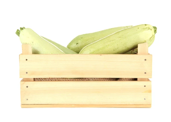 Fresh marrows in wooden box, isolated on white — Stock Photo, Image