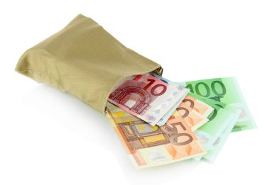 ile üzerine beyaz izole farklı euro banknot para çantası