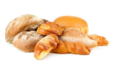 ekmek ve rulolar, üzerinde beyaz izole kompozisyonu