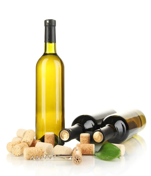 Wine and corks isolated on white — Stock Photo, Image