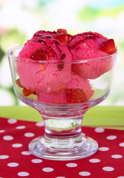 Delicious ice cream on table on bright background — Stock Photo, Image