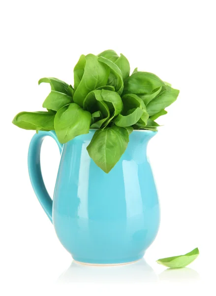 Fresh herb in pitcher isolated on white — Stock Photo, Image