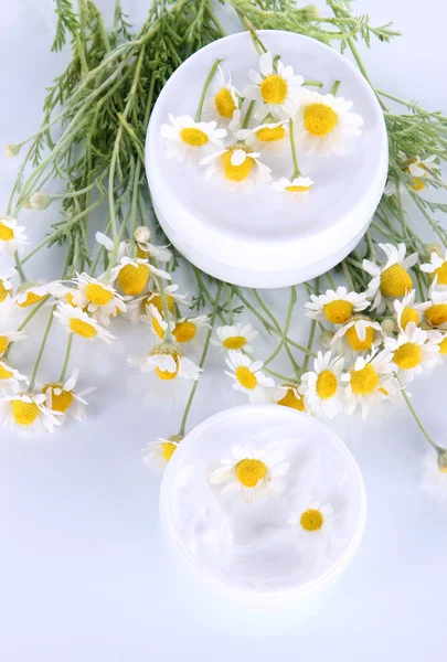 Crema con manzanilla aislada sobre blanco —  Fotos de Stock