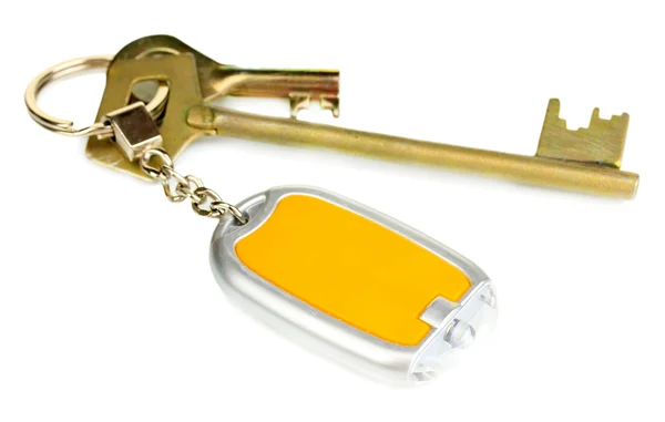 House keys and keychain isolated on white — Stock Photo, Image