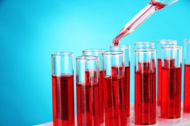 laboratuvar mavi zemin üzerine kan test tüpleri