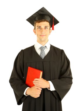 kitap, üzerinde beyaz izole adamla genç mezuniyet