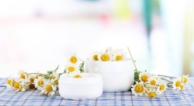 Papatya Oda zemin üzerinde kareli kumaş üzerine krema