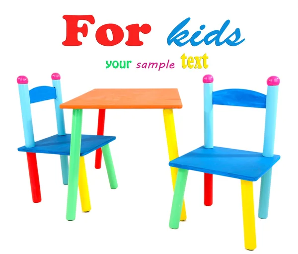 Small and colorful table and chairs for little kids isolated on white — Stock Photo, Image